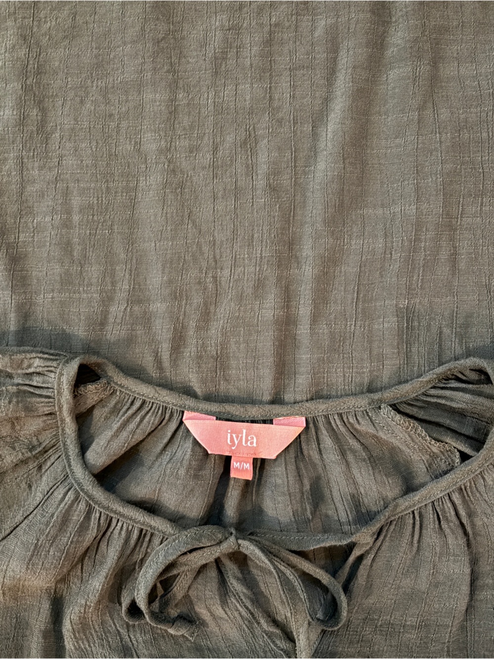 Iyla Olive Green Boho Blouse | Size Medium | Lace Sleeve Peasant Top - Picture 6 of 6